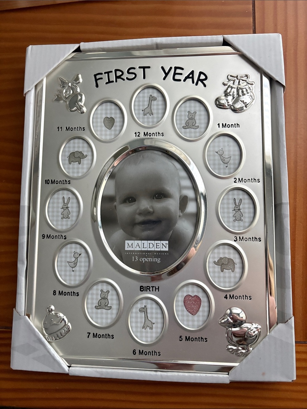 Malden Silver 'First Year' Baby Photo Frame with Animal Motifs